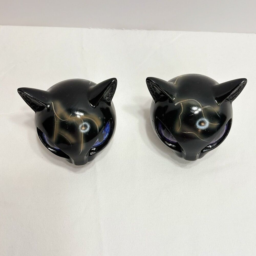 Black Cat Head Sculpture Lot Of 2 Wood/Plastic - Picture 4 of 7